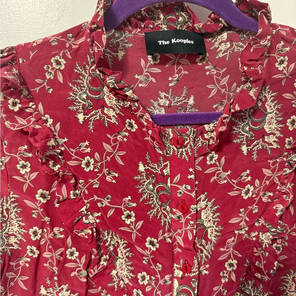 The Kooples- red snake print frilly silk blouse - Picture 3 of 4